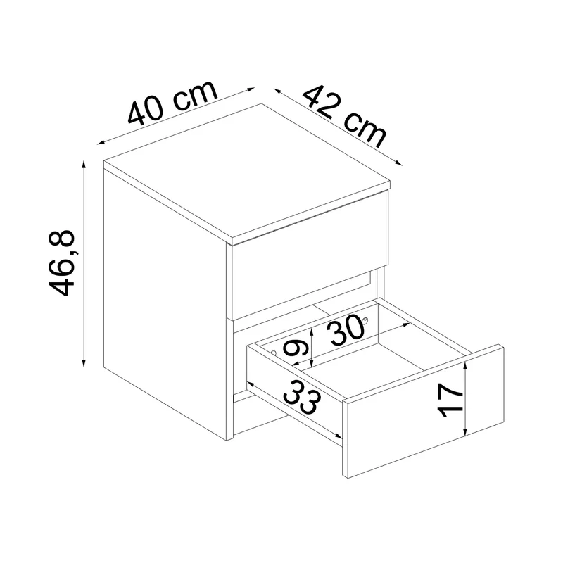 Roomart Nachtkastje KOMO, 40 cm, met 2 lades, in wit