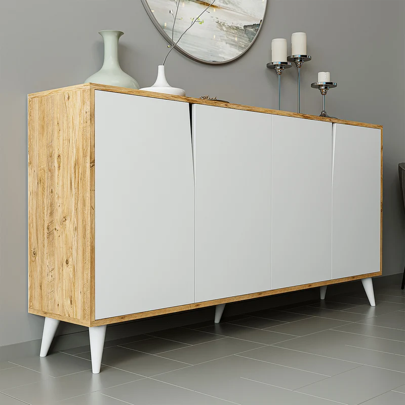 Roomart Sideboard OSPINA, 180 cm, mit 4 Fächern, in Weiß-Eiche
