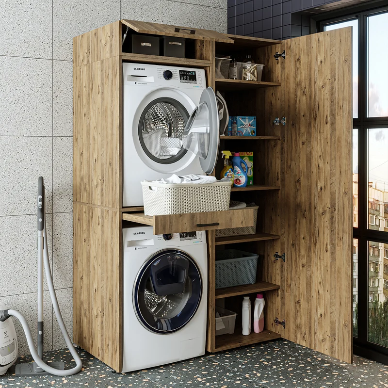 Roomart wasmachinekast DUO-I, 127 cm, ombouwkast voor wasmachine & droger, in 3 kleuren