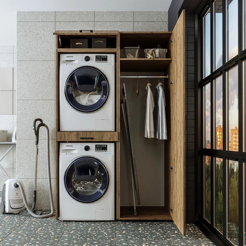 Roomart wasmachinekast DUO-I, 127 cm, ombouwkast voor wasmachine & droger, in 3 kleuren