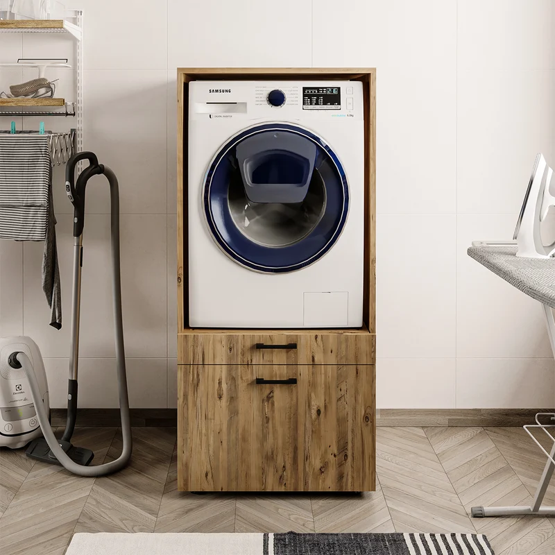 Roomart Waschmaschinenschrank SERIE 2, 67 cm, mit Ausziehbrett und Schublade, in 3 Farben