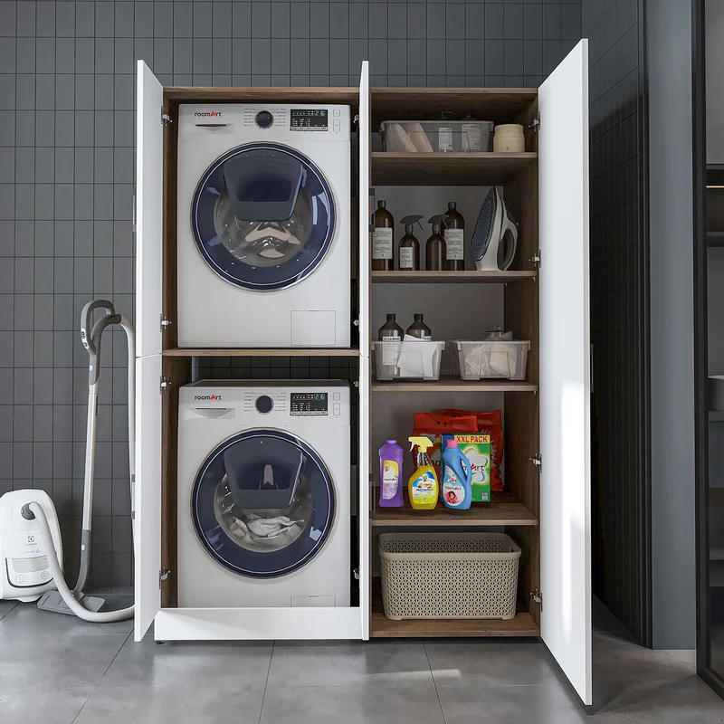 Roomart wasmachinekast DORA-II, 130 cm, voor wasmachine en droger, in 5 kleuren