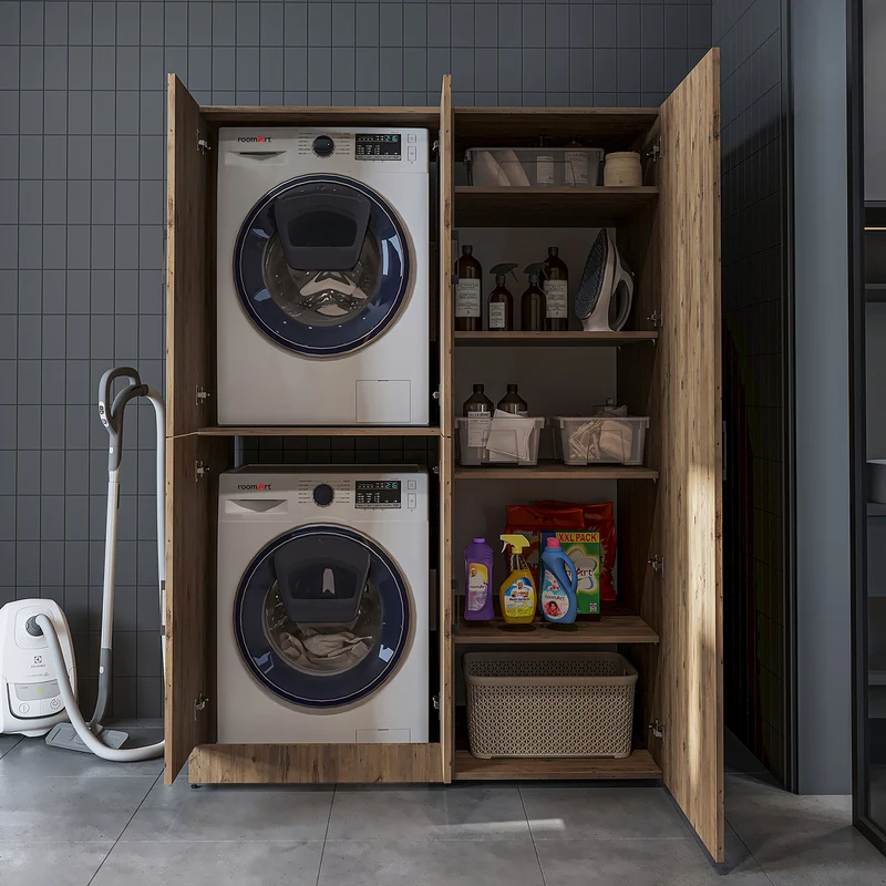 Roomart wasmachinekast DORA-II, 130 cm, voor wasmachine en droger, in 5 kleuren