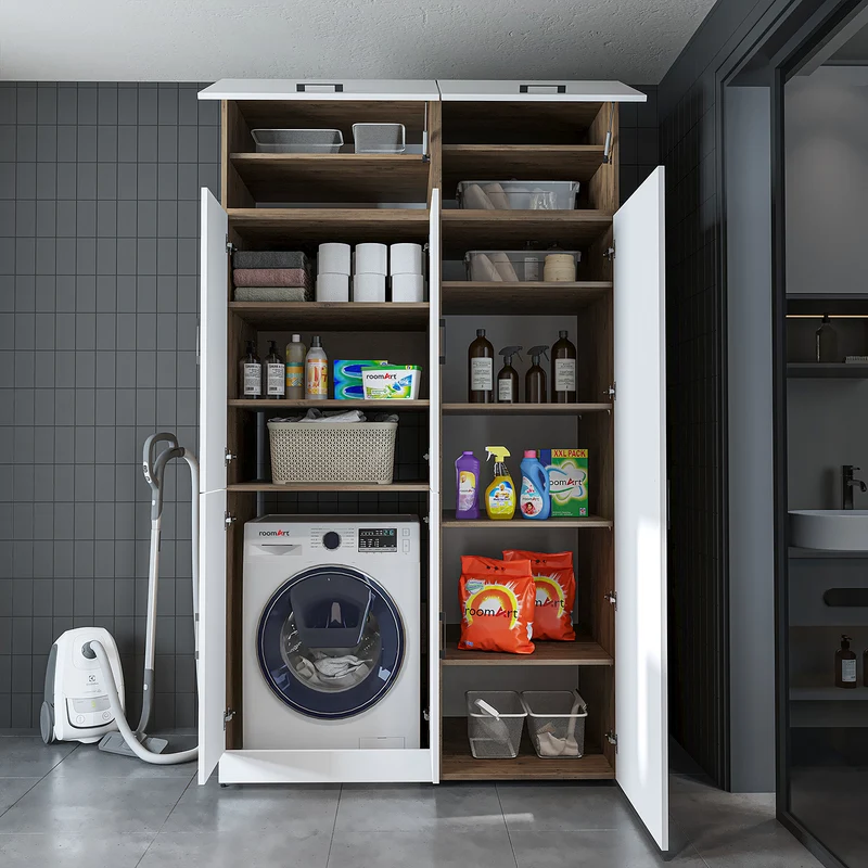 Roomart wasmachinekast DORA-II, 130 cm, voor wasmachine en droger, in 5 kleuren