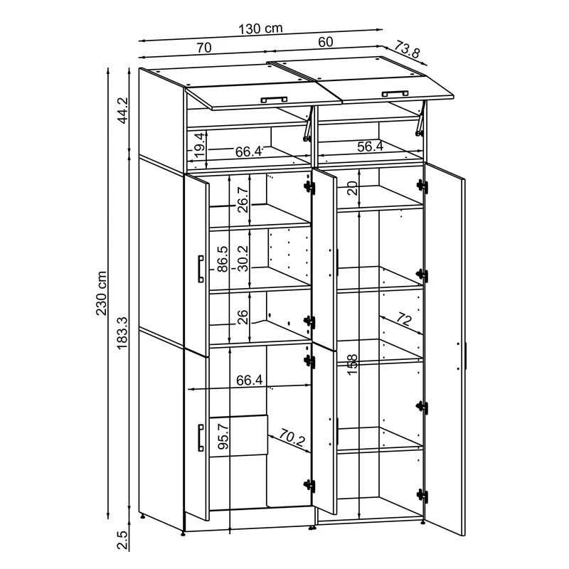 Roomart wasmachinekast DORA-II, 130 cm, voor wasmachine en droger, in 5 kleuren