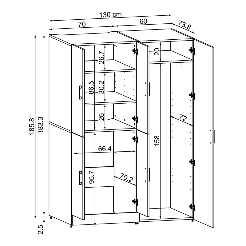 Roomart wasmachinekast DORA-II, 130 cm, voor wasmachine en droger, in 5 kleuren