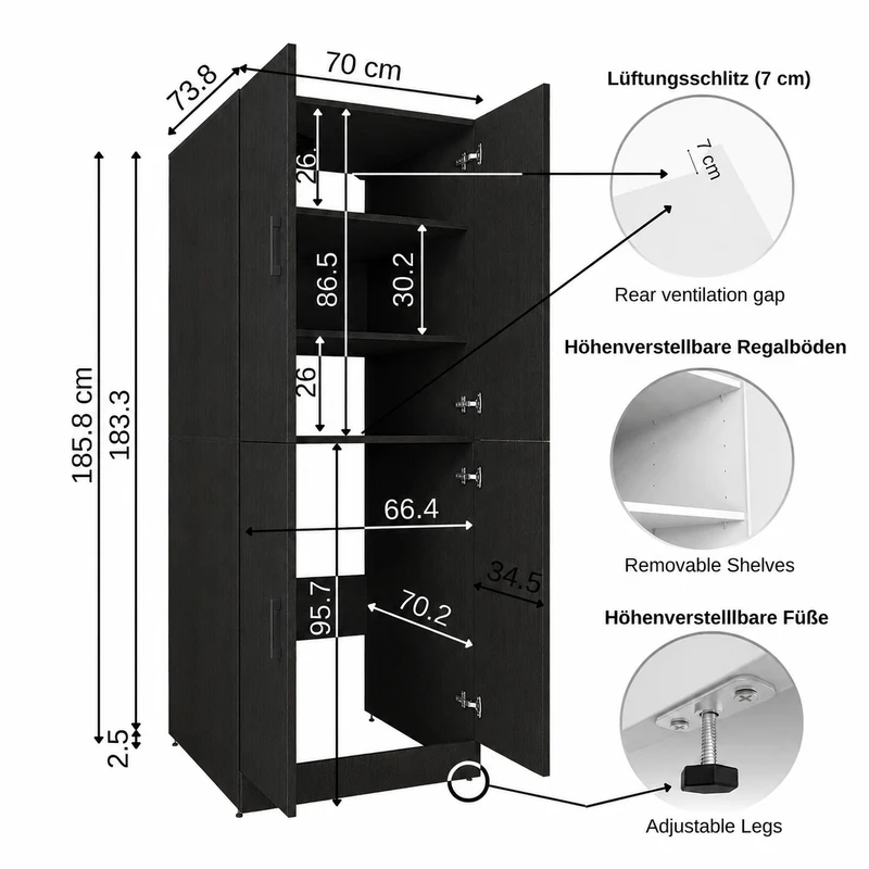 Roomart wasmachinekast DORA-II, 70 cm, voor wasmachine en droger, in 5 kleuren