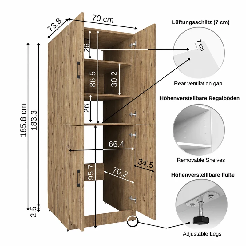 Roomart wasmachinekast DORA-II, 70 cm, voor wasmachine en droger, in 5 kleuren