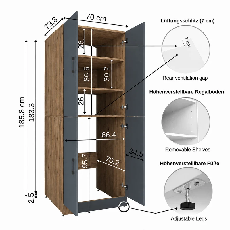 Roomart wasmachinekast DORA-II, 70 cm, voor wasmachine en droger, in 5 kleuren