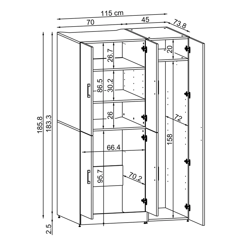 Roomart wasmachinekast DORA-II, 115 cm, voor wasmachine en droger, in 5 kleuren