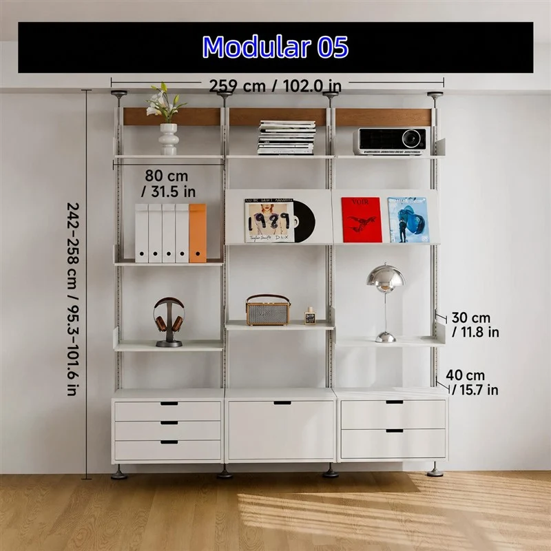 Bohrfreies modulares Regalsystem vom Boden bis zur Decke 80