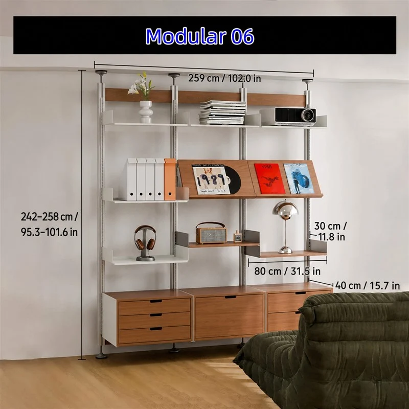 Bohrfreies modulares Regalsystem vom Boden bis zur Decke 80