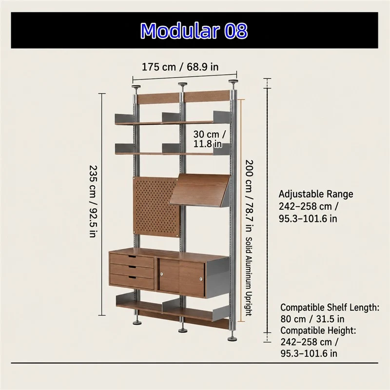 Bohrfreies modulares Regalsystem vom Boden bis zur Decke 80