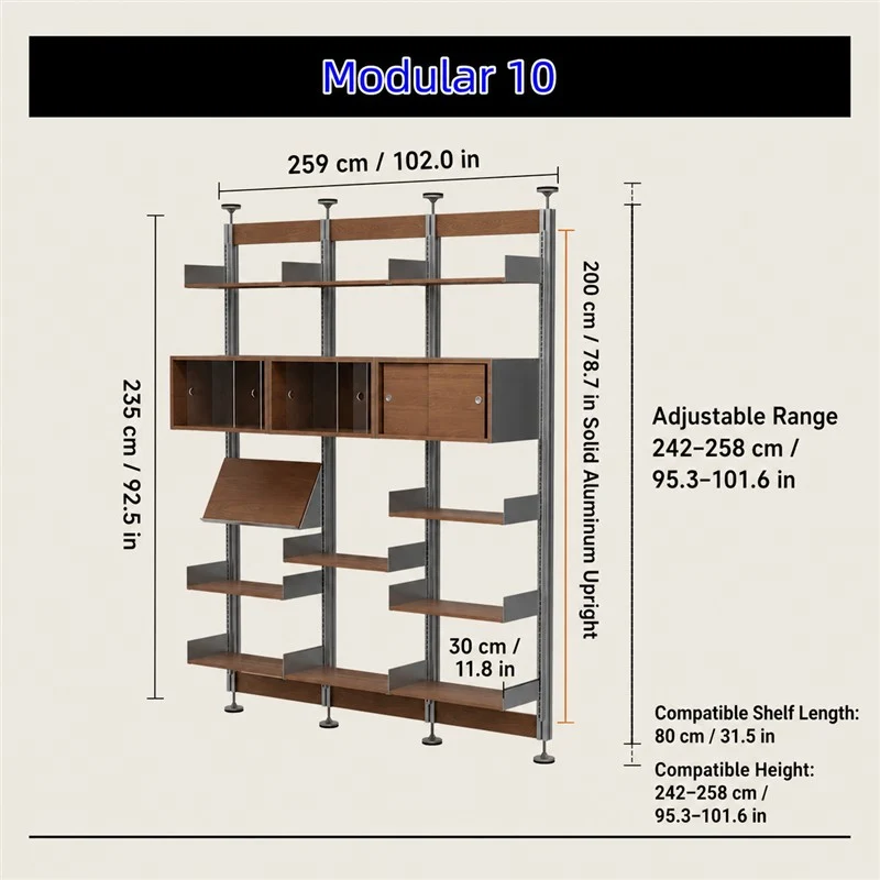 Bohrfreies modulares Regalsystem vom Boden bis zur Decke 80