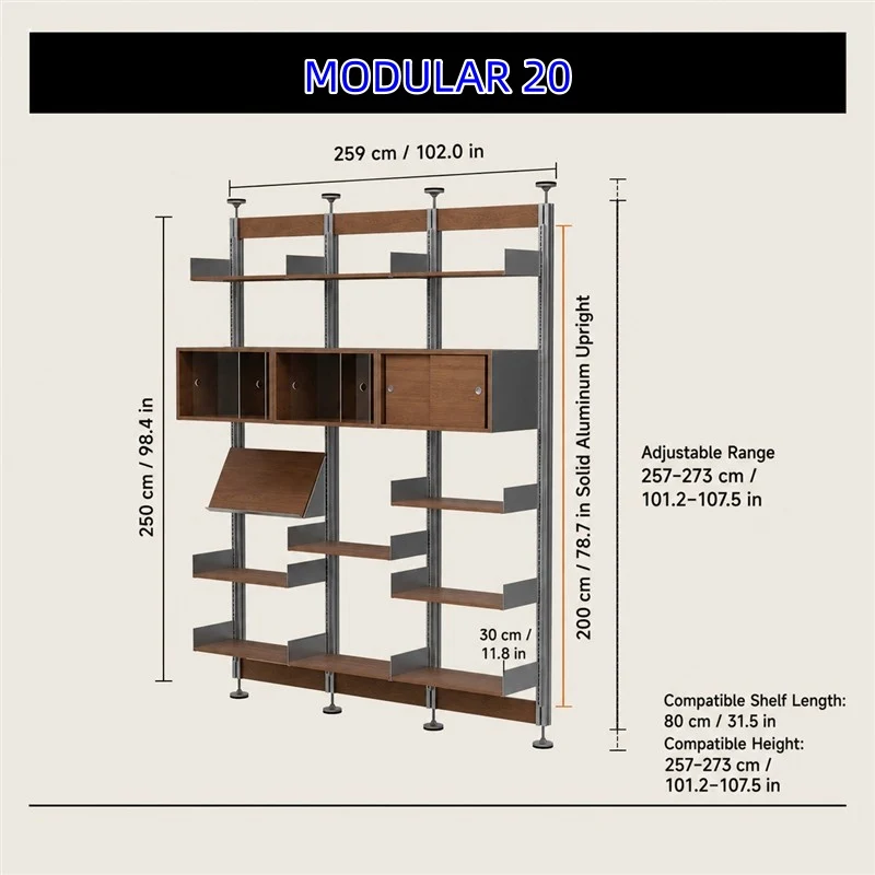Bohrfreies modulares Regalsystem vom Boden bis zur Decke 80