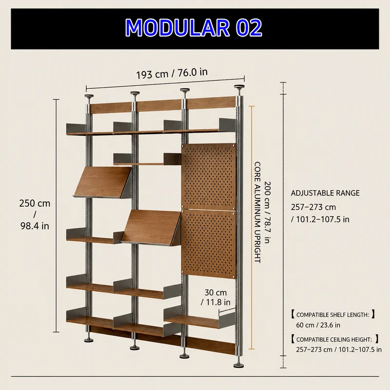 Bohrfreies modulares Regalsystem vom Boden bis zur Decke 60