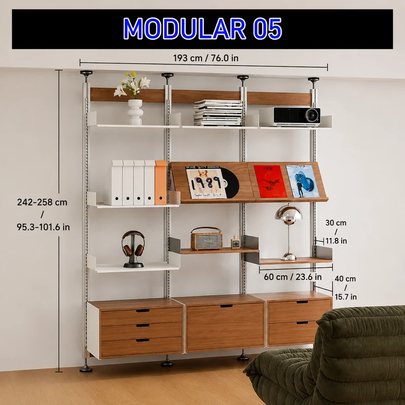 Bohrfreies modulares Regalsystem vom Boden bis zur Decke 60