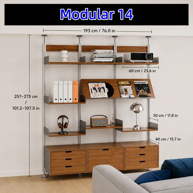 Bohrfreies modulares Regalsystem vom Boden bis zur Decke 60