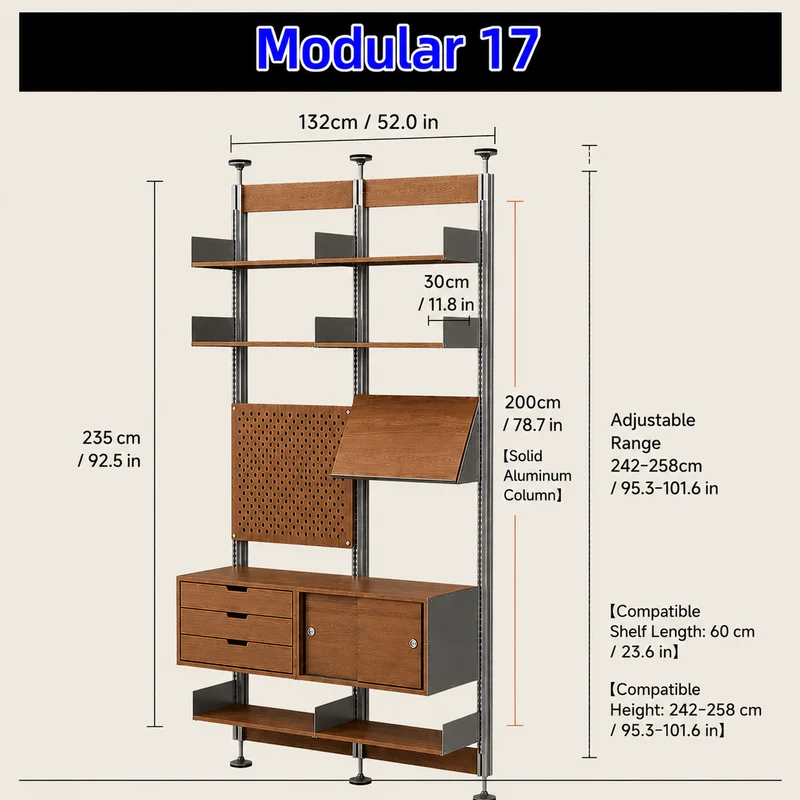 Bohrfreies modulares Regalsystem vom Boden bis zur Decke 60