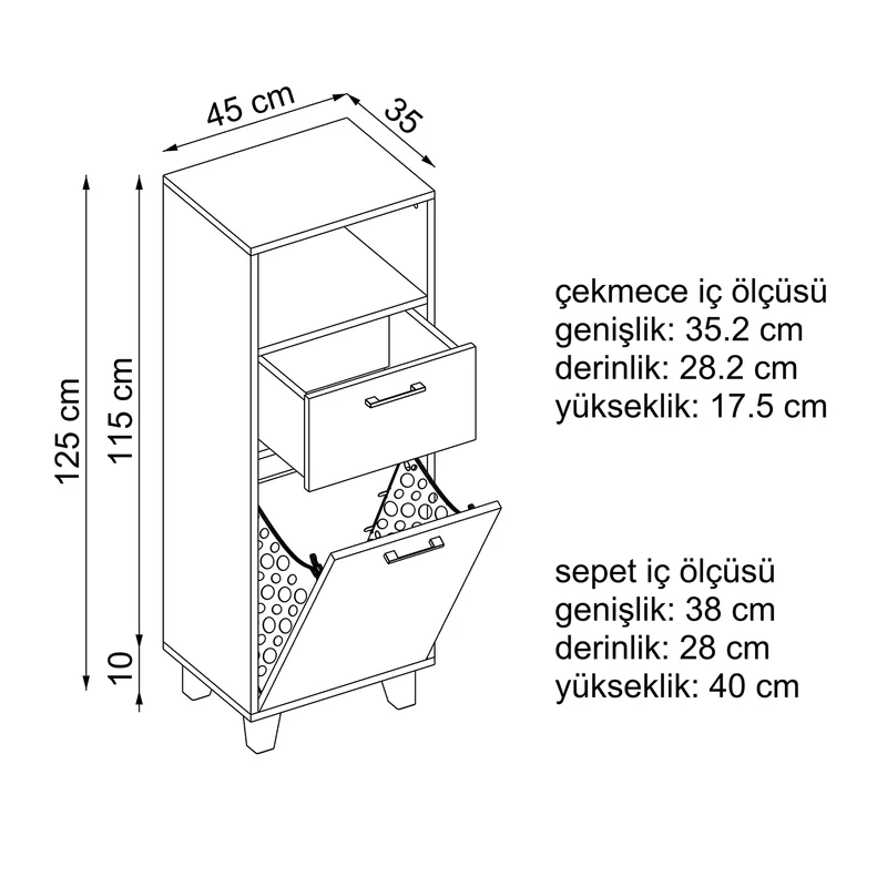 RIM - KİRLİ SEPETLİ ÇOK AMAÇLI DOLAP - 125 CM