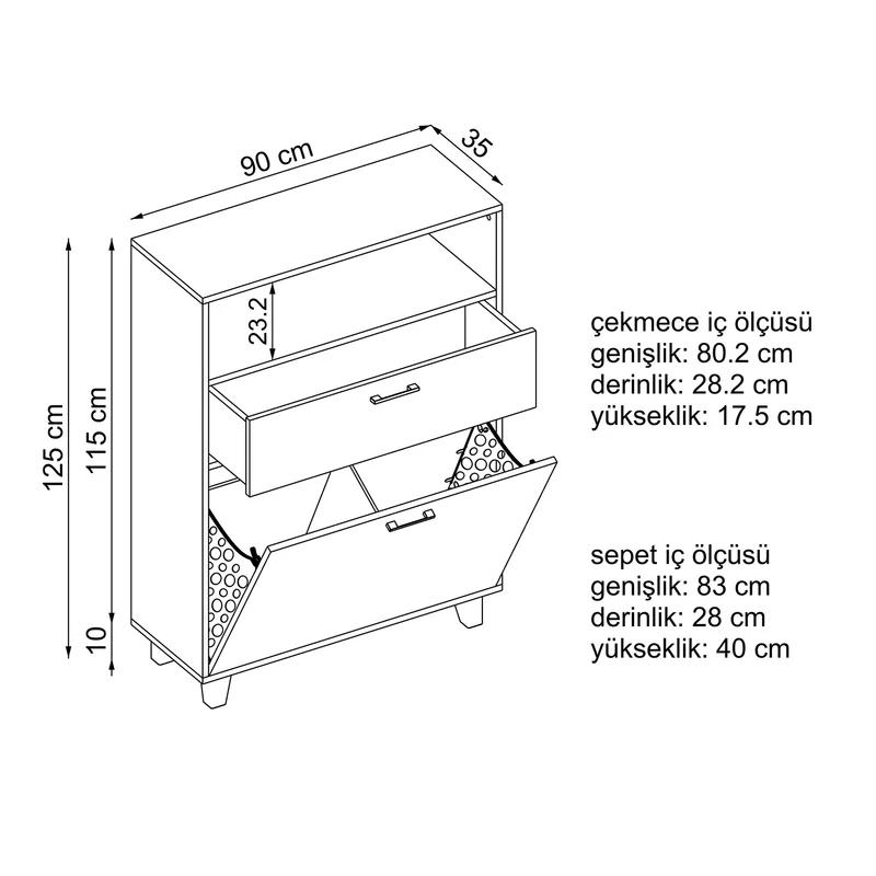 RIM - KİRLİ SEPETLİ ÇOK AMAÇLI DOLAP - 125 CM