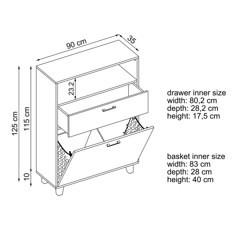 RIM - KİRLİ SEPETLİ ÇOK AMAÇLI DOLAP - 125 CM