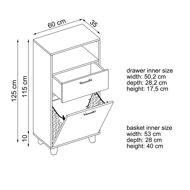 RIM - KİRLİ SEPETLİ ÇOK AMAÇLI DOLAP - 125 CM