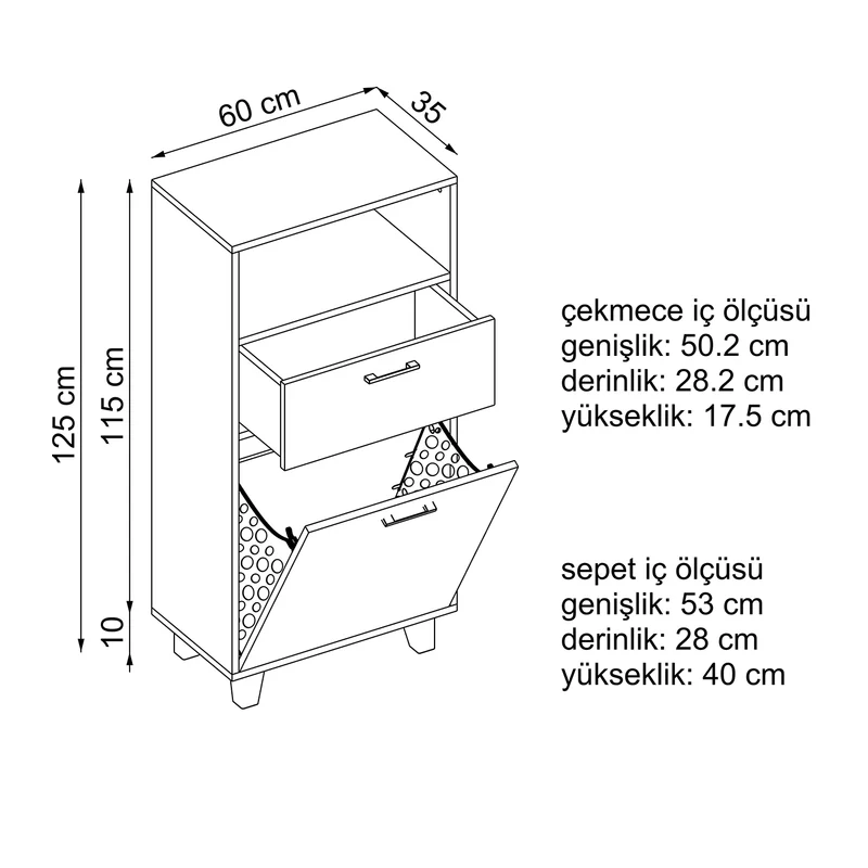 RIM - KİRLİ SEPETLİ ÇOK AMAÇLI DOLAP - 125 CM