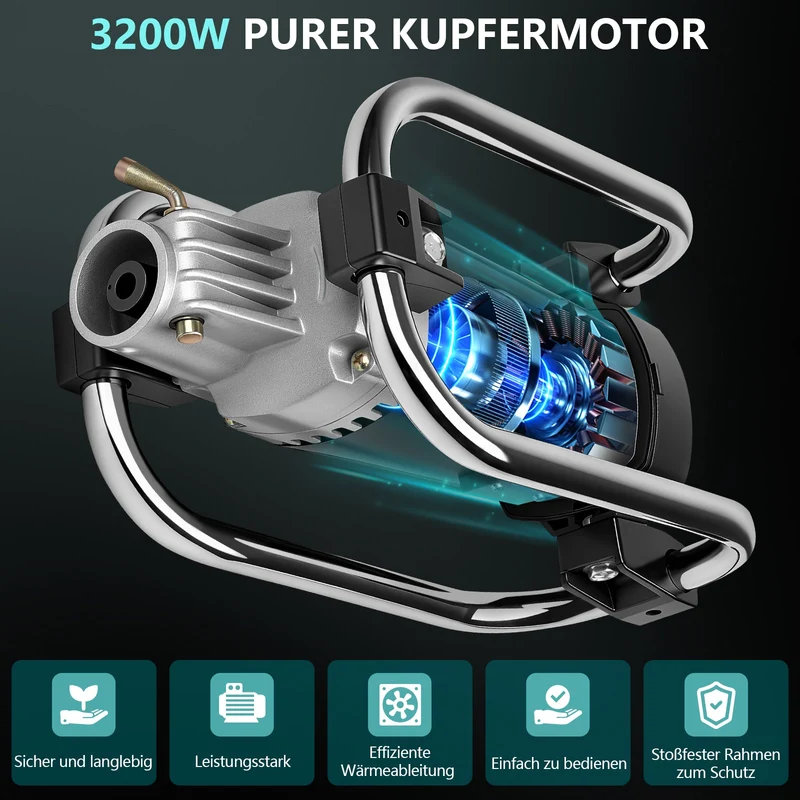 3200W Betonrüttler mit 50mm Vibrierkopf & 6m Weichwelle – Profi Betonverdichter