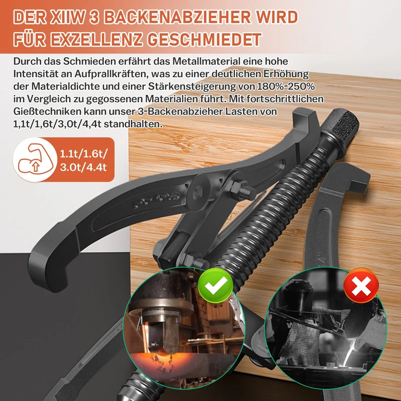 Profi 3-Backen Abzieher, Geschmiedet | Umkehrbar Innen/Außen | 2- & 3-Arm |