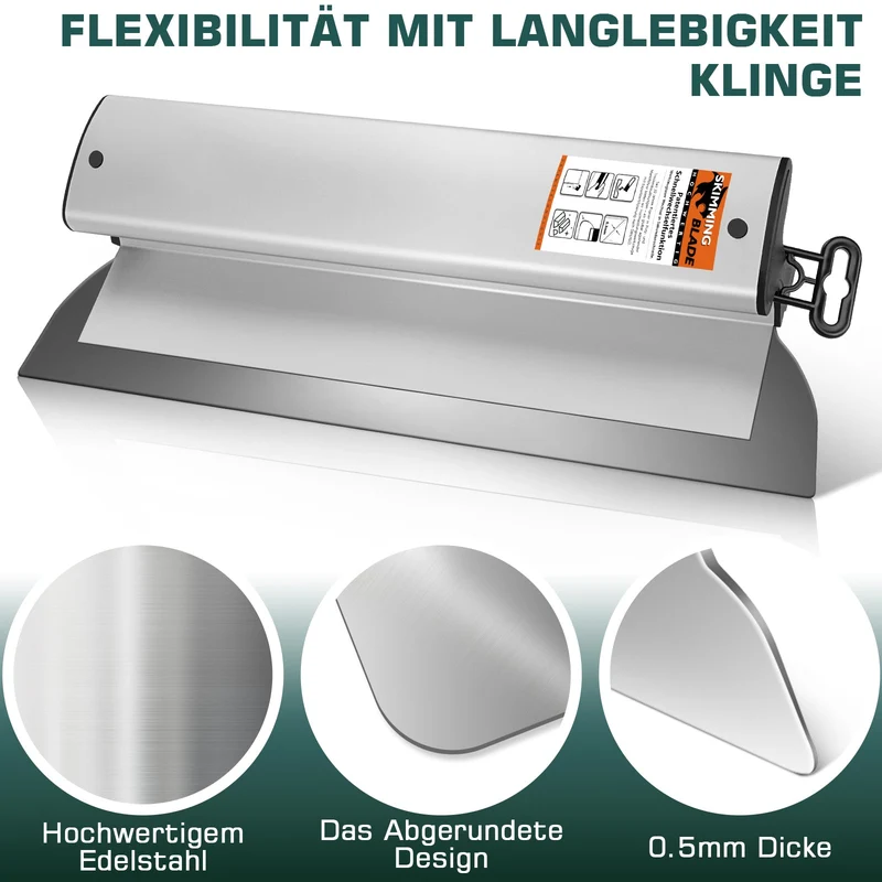 Profi Flächenspachtel System (21-tlg.) | 5 Größen, Teleskopstange, 5 Ersatzklingen & Koffer