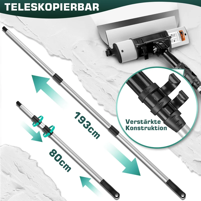 Profi Flächenspachtel Set mit Teleskopstange | 5 Größen (15-80cm) & 5 Ersatzklingen im Koffer