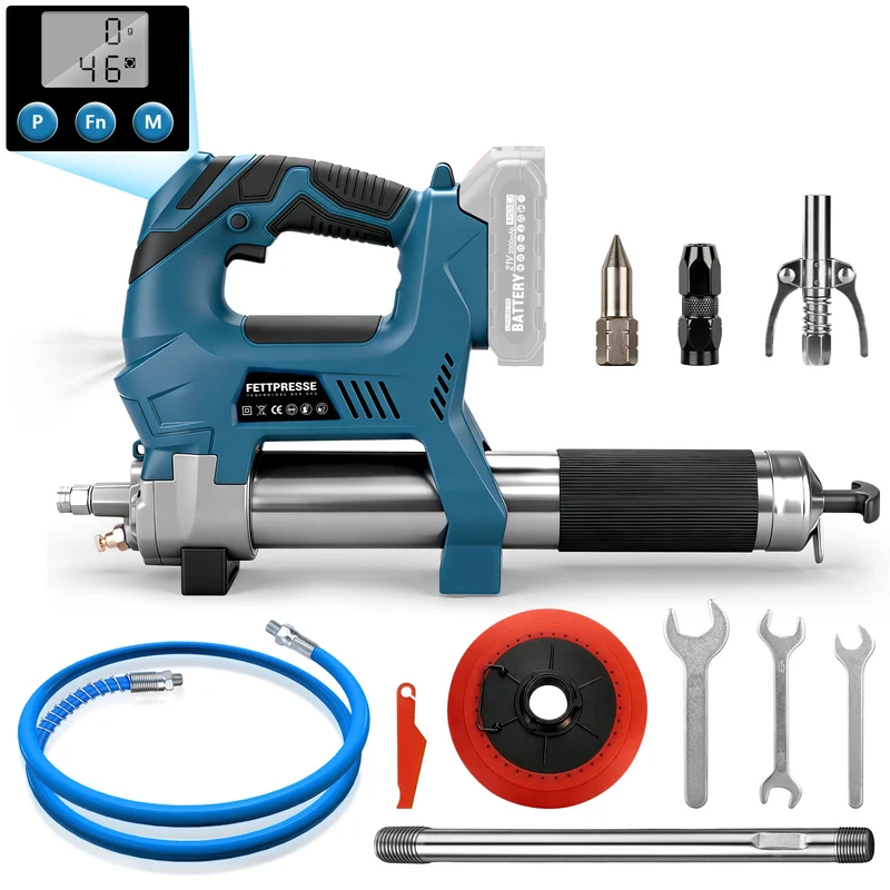 XIIW Digitale Akku-Fettpresse 15000 PSI | Elektrische Fettpresse mit LCD-Mengenzähler | Profi-Fettpistole für 18V Akkus (Solo-Gerät im Koffer)