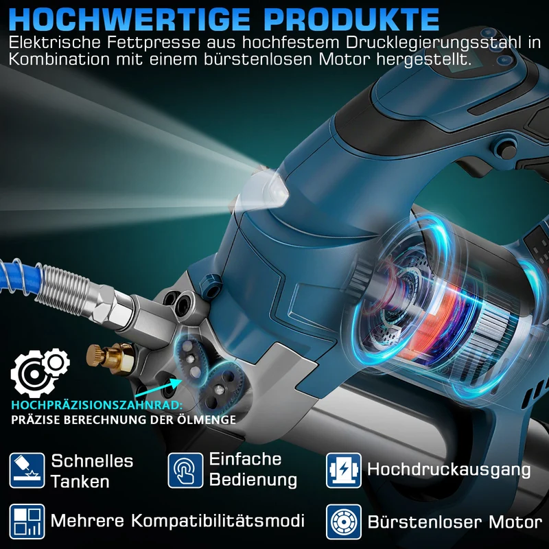 Profi Akku-Fettpresse 15000 PSI mit Digitalem Mengenzähler | Komplett-Set inkl. 2 Akkus & Koffer