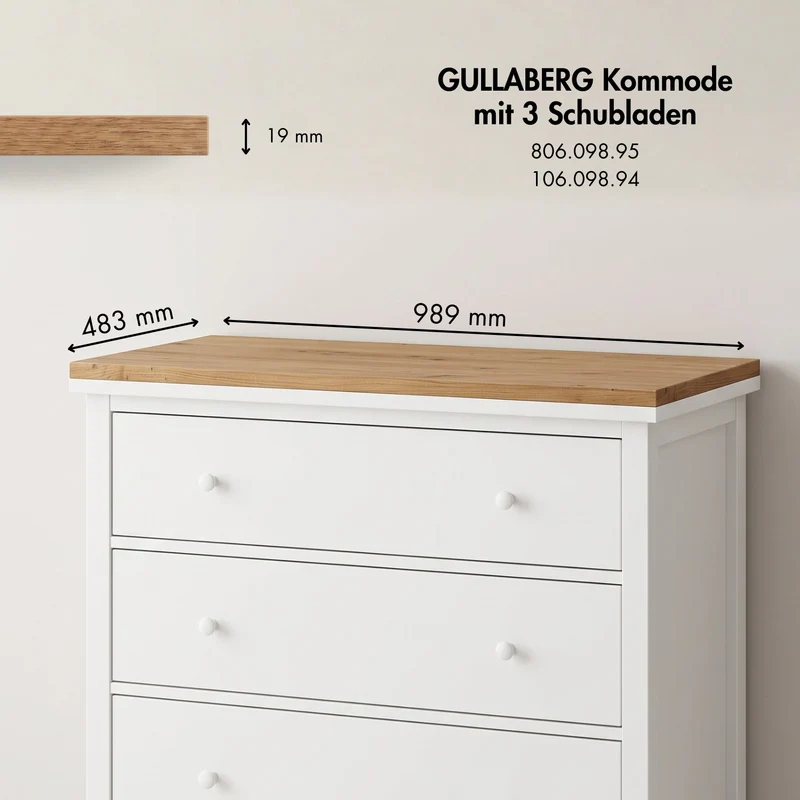 Holzplatte für IKEA Gullaberg Kommode 99 x 48cm Artisan Eiche