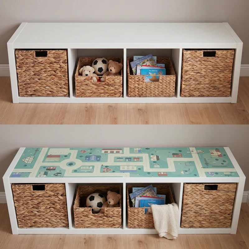 Klebefolie für IKEA Kallax 4er Regal, PVC freie Spielfolie 139 x 39cm, Straßen Spielfläche, Kinderzimmer Spielwelt für Jungen und Mädchen