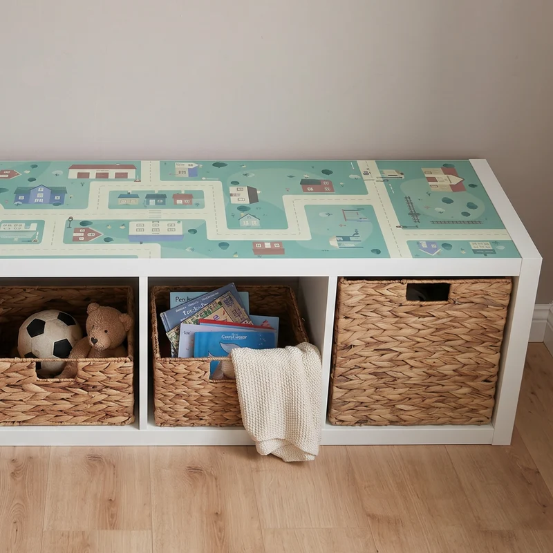 Klebefolie für IKEA Kallax 4er Regal, PVC freie Spielfolie 139 x 39cm, Straßen Spielfläche, Kinderzimmer Spielwelt für Jungen und Mädchen