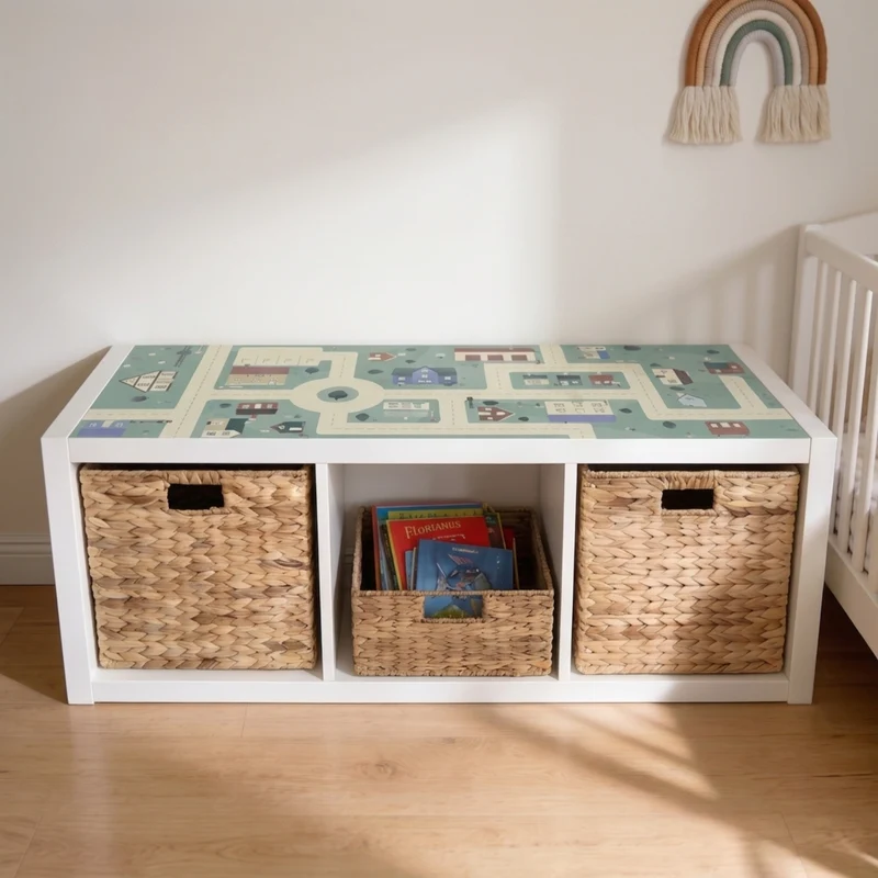 Klebefolie für IKEA Kallax 3er Regal, PVC freie Spielfolie 104 x 39cm, Straßen Spielfläche, Kinderzimmer Spielwelt für Jungen und Mädchen