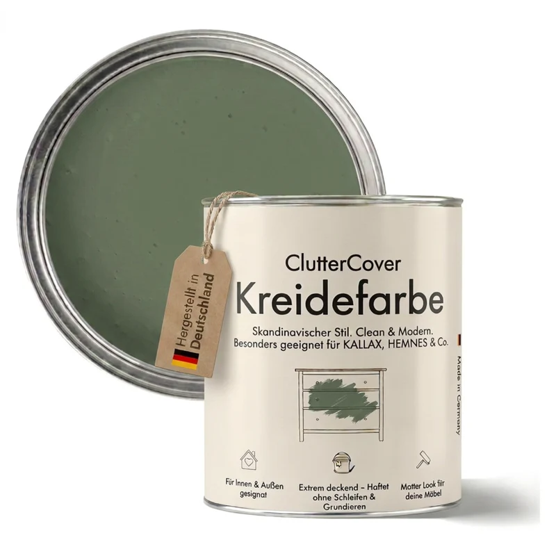 Möbelfarbe ohne Schleifen, Eukalyptus 750ml Kreidefarbe ideal für IKEA Möbel, Kreidelack für ca. 6m²