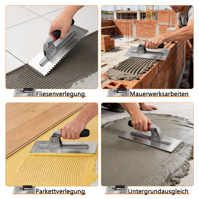 Zahnglättekelle Set – 6 austauschbare Klingen, ergonomischer Griff, ideal für Fliesen, Naturstein, Beton & Bodenbeläge