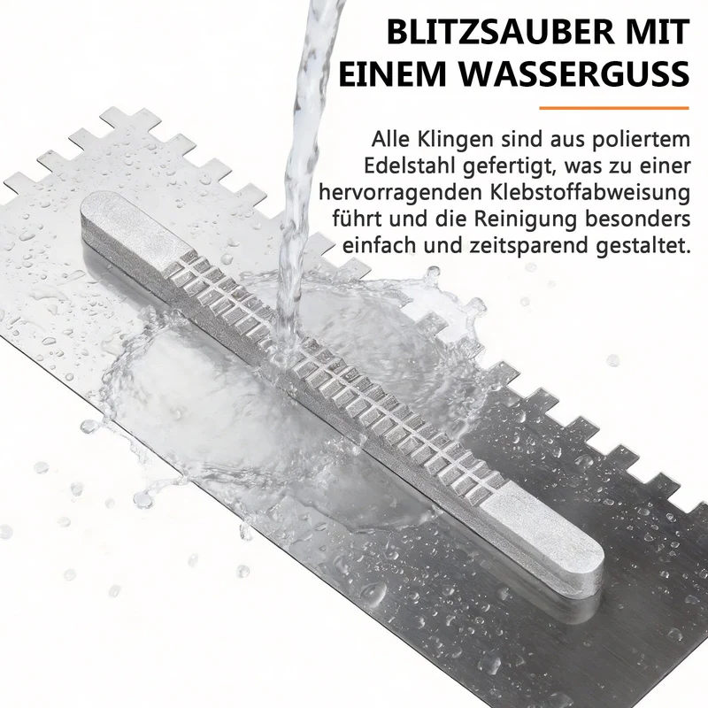 Zahnglättekelle Set – 6 austauschbare Klingen, ergonomischer Griff, ideal für Fliesen, Naturstein, Beton & Bodenbeläge
