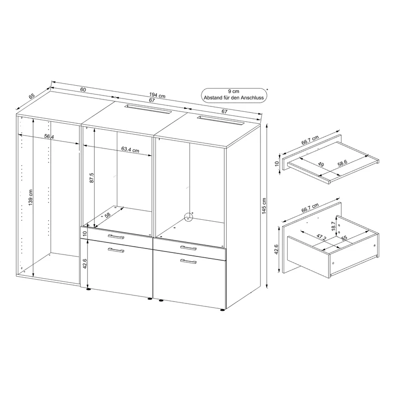 Roomart wasmachinekast SERIE 2, 194 cm, met 2 uitschuifplanken, in 2 kleuren