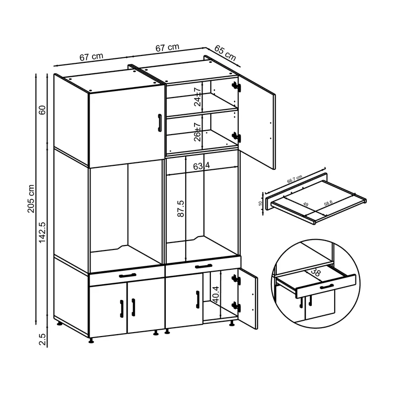 Roomart wasmachinekast SERIE 3, 134 cm, 205 cm hoog, in 3 kleuren
