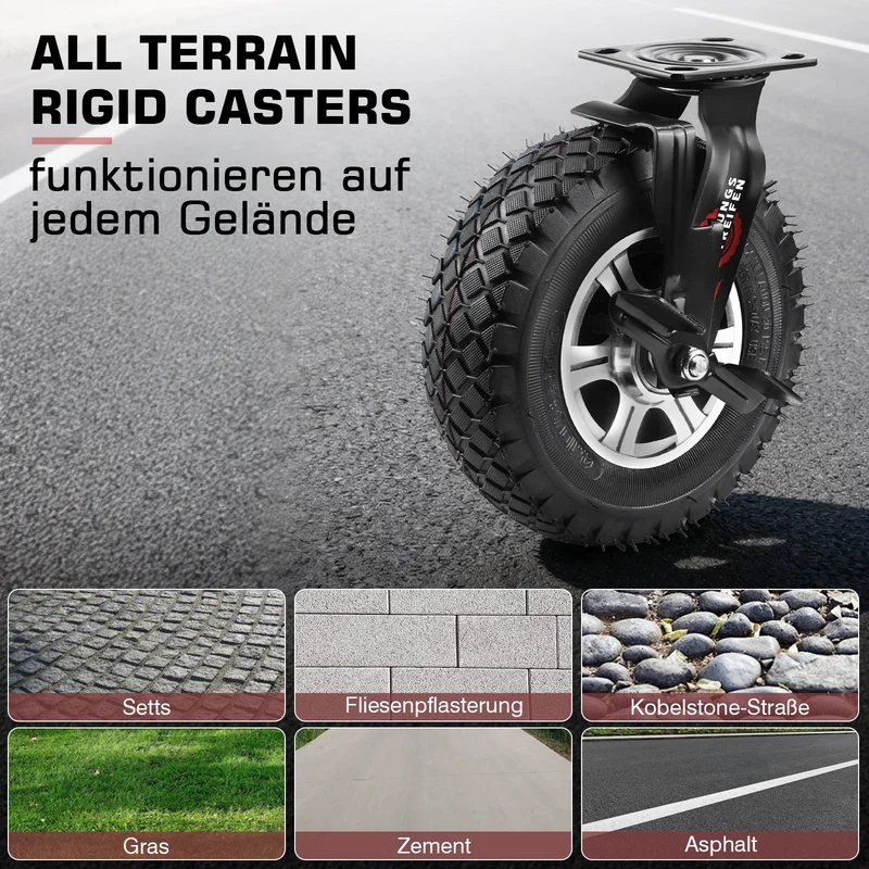 10" Universelle Schwerlastrolle 250 mm – 360° drehbar, Luftreifen, 170 kg Tragkraft, für Werkstatt & Transportwagen