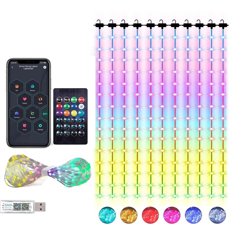 Intelligente Vorhanglichter – 300 LEDs, 3×3 m, 16 Millionen Farben, App Fernbedienung