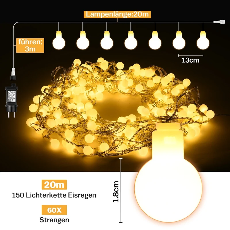 Sternenlichterkette für festliche Stimmung – 144 LEDs, 2 m Warmweiß