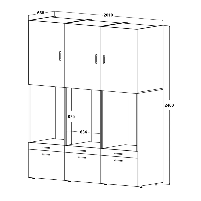Roomart Waschmaschinenschrank SERIE 2, 201 cm, für 3 Geräte nebeneinander
