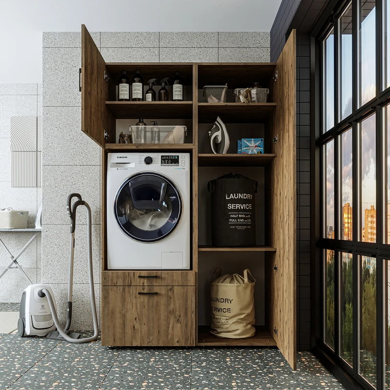 Roomart wasmachinekast SERIE 2, 127 cm, met hoge kast en uittrekplank, in 3 kleuren