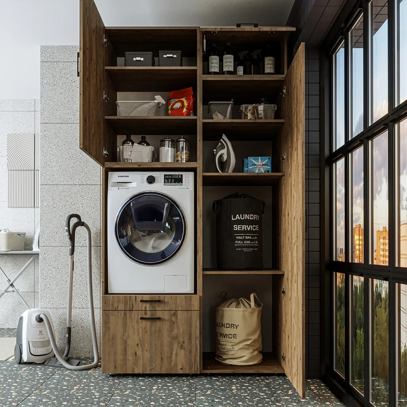 Roomart wasmachinekast SERIE 2, 127 cm, met hoge kast en uittrekplank, in 3 kleuren