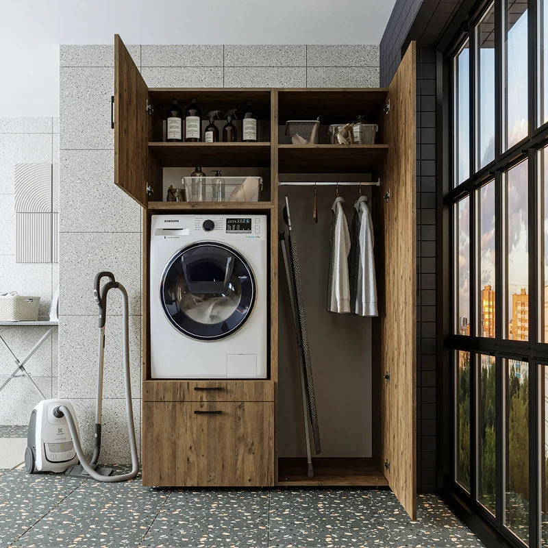 Roomart wasmachinekast SERIE 2, 127 cm, met hoge kast en uittrekplank, in 3 kleuren